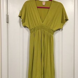 Light Green/Yellow deep vneck summer dress